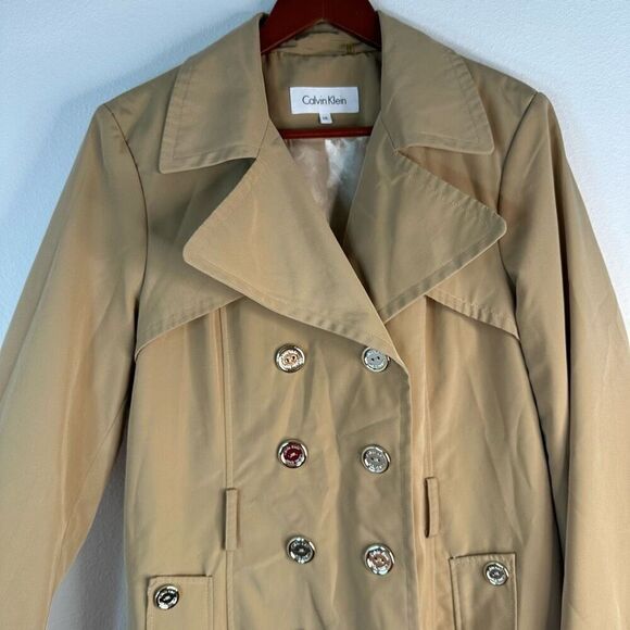 Calvin Klein Double Breasted Tan Car Coat Womens Large Outdoor Preppy Modern - Picture 3 of 10